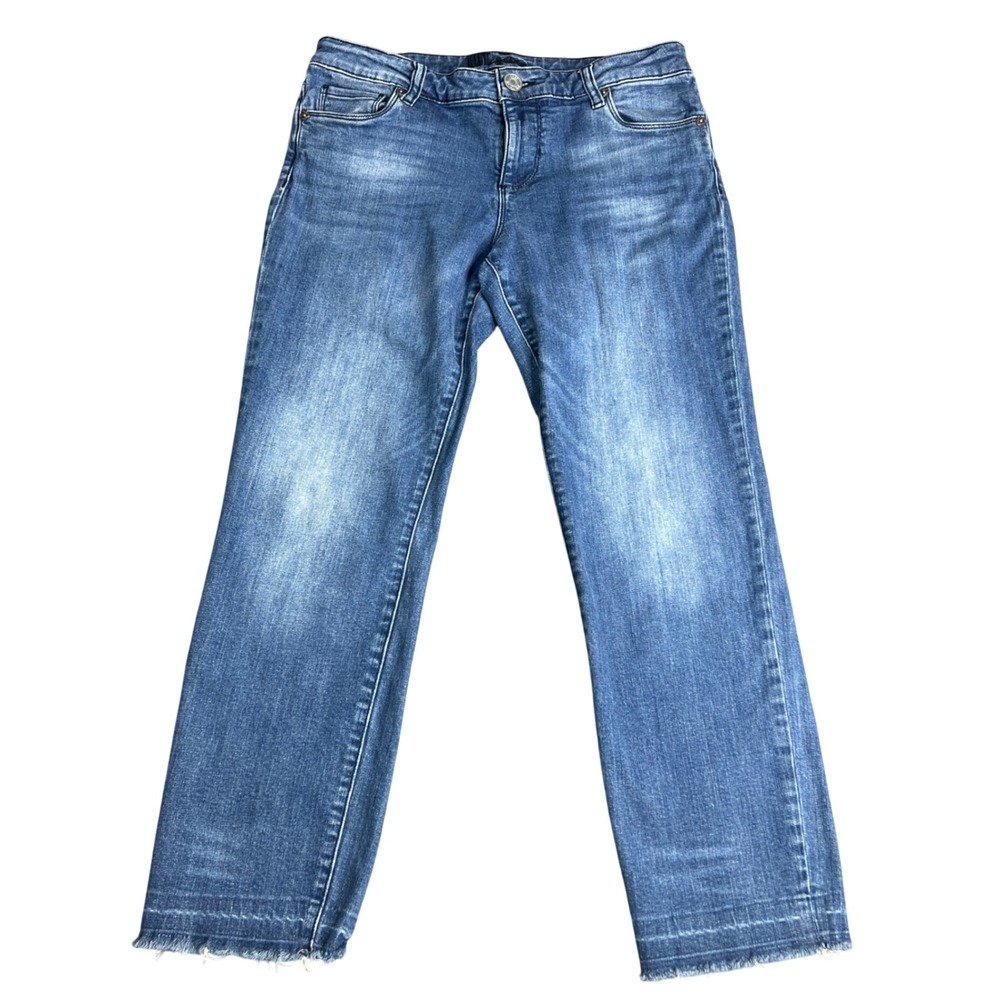 Kut from the Kloth Womens Straight Leg Jeans Medium Wash Raw Hem Size 8